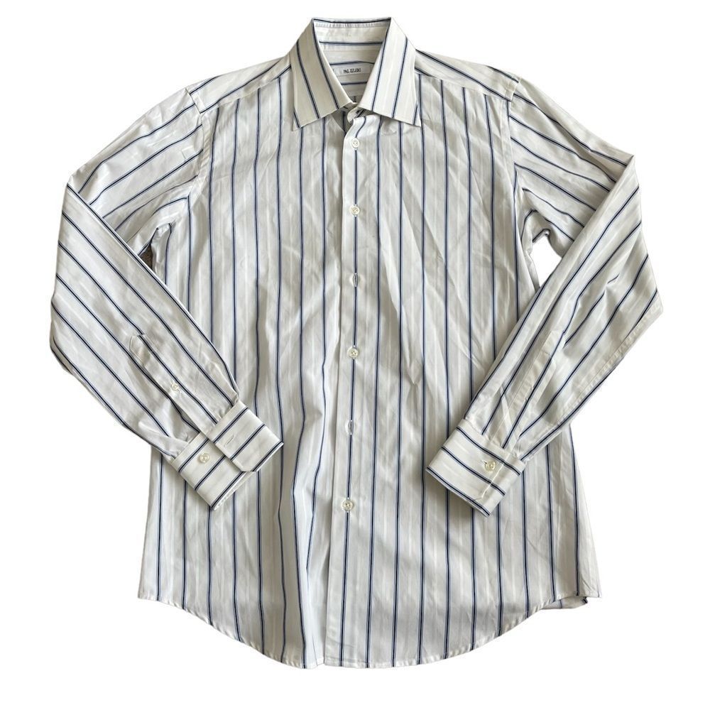 Pal Zileri White Blue Striped Italian Dress Shirt